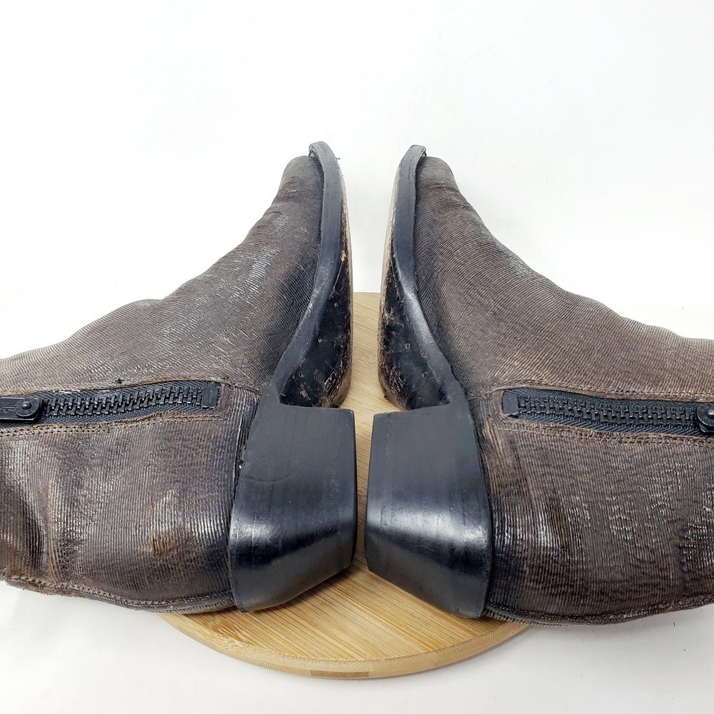 Frye Sacha Moto Boots Women 8.5 Brown Leather Boho Double Zip Western Ankle Shoe - Picture 9 of 13